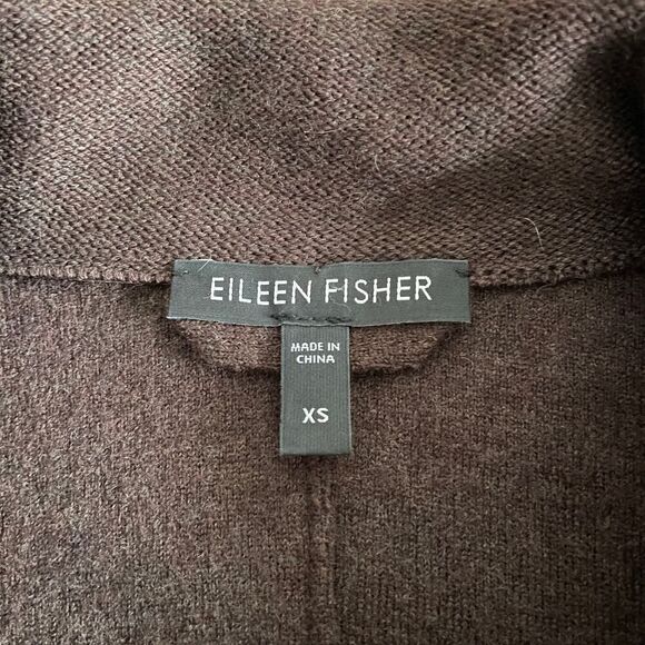 Eileen Fisher Merino Wool Blend Lamb Leather Brown Blazer Jacket - Size: XS - Picture 4 of 7